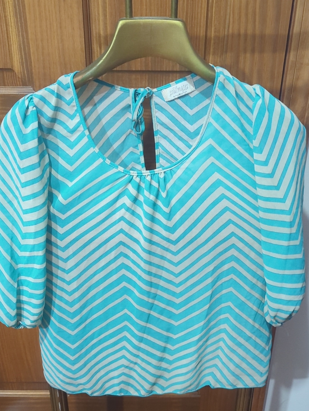 Soulmates Teal and White Chevron Blouse